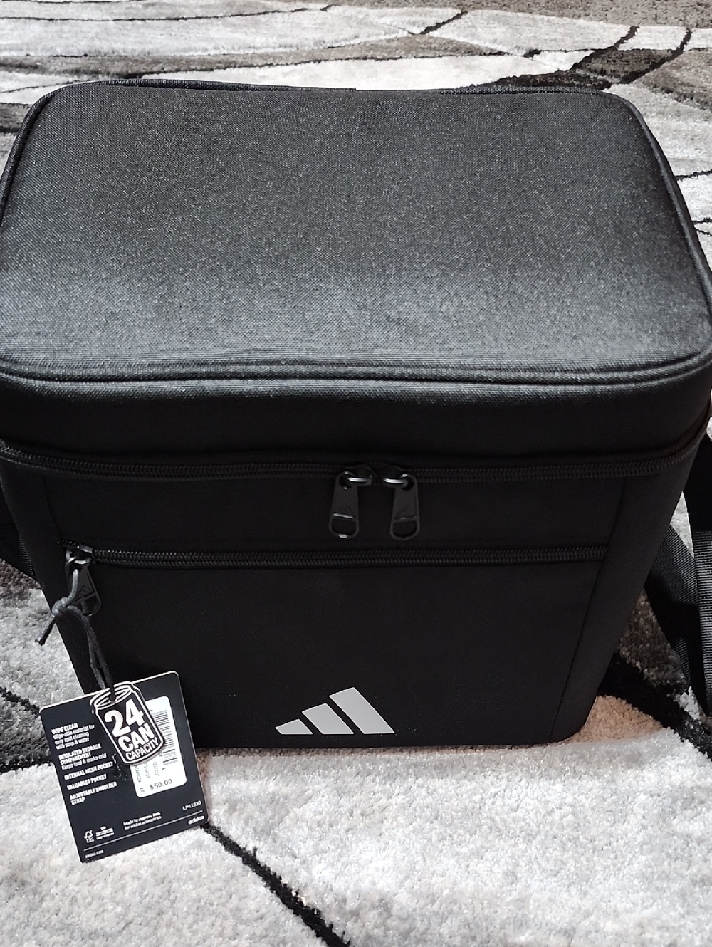 ADIDAS BLACK FULL-ZIP 24-CAN SOFT-SIDED INSULATED PORTABLE TRAVEL COOLER BAG - Picture 11 of 14